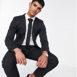 Super Skinny Jersey Blazer and Tie in Black